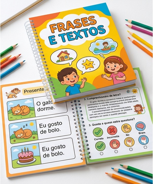 Mockup ilustrativo do bônus Apostila de Frases e Textos
