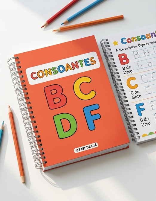 Mockup ilustrativo da apostila de Consoantes
