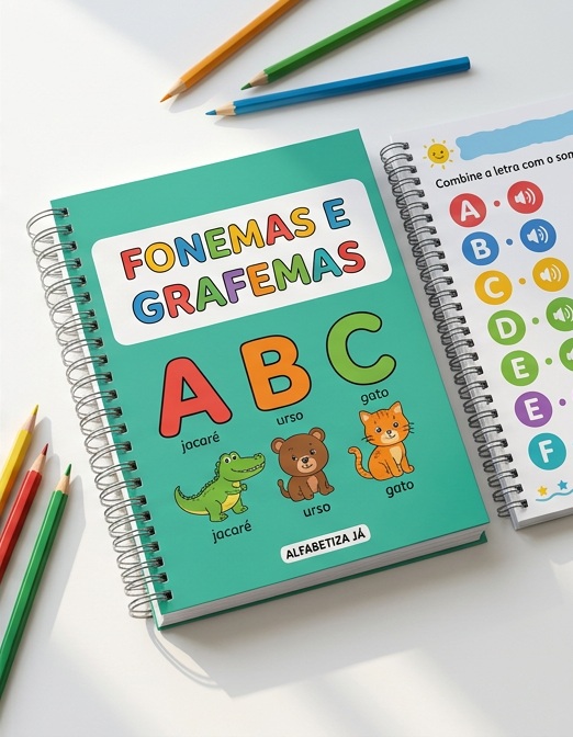 Mockup ilustrativo da apostila de Fonemas e grafemas