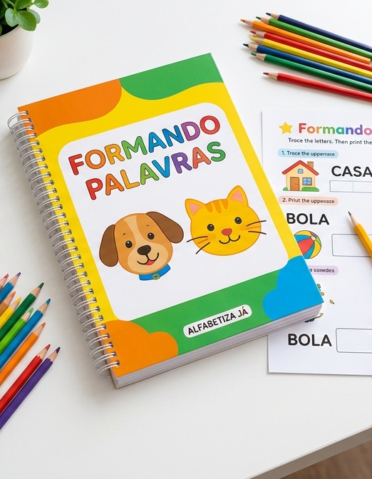 Mockup ilustrativo da apostila de Formando palavras