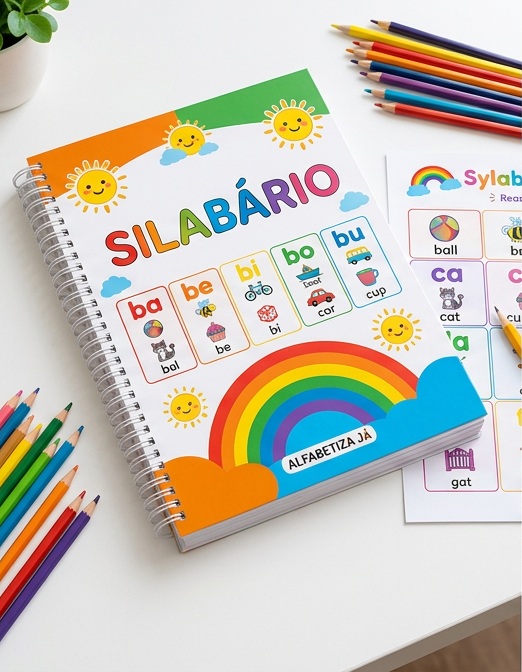 Mockup ilustrativo da apostila de Silabário e seus fonemas