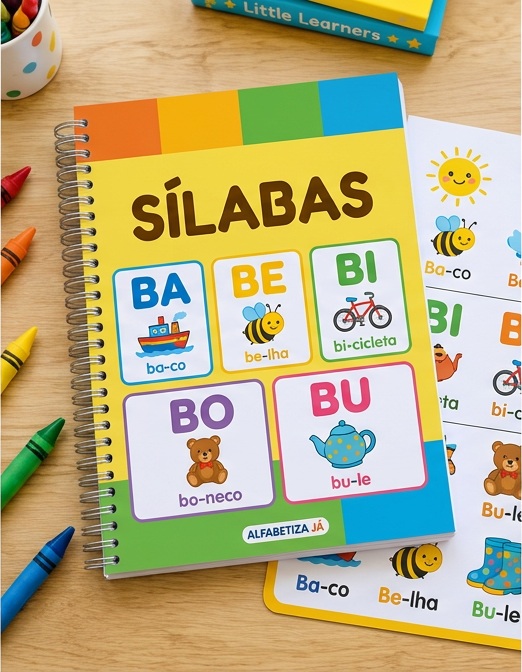 Mockup ilustrativo da apostila de Sílabas simples e complexas